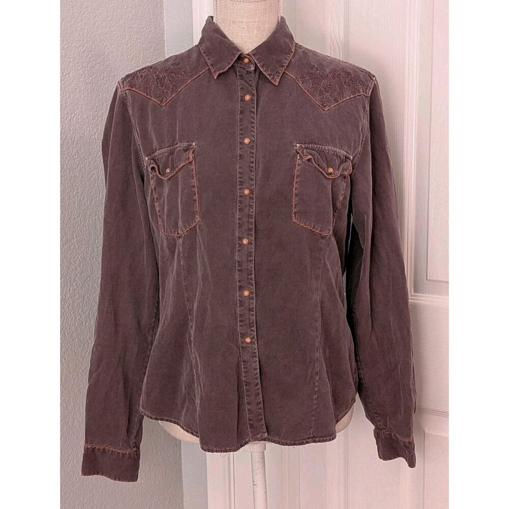 Ryan Michael Women’s Size Medium Button Up Shirt Silk Cotton Pearl Snap Western